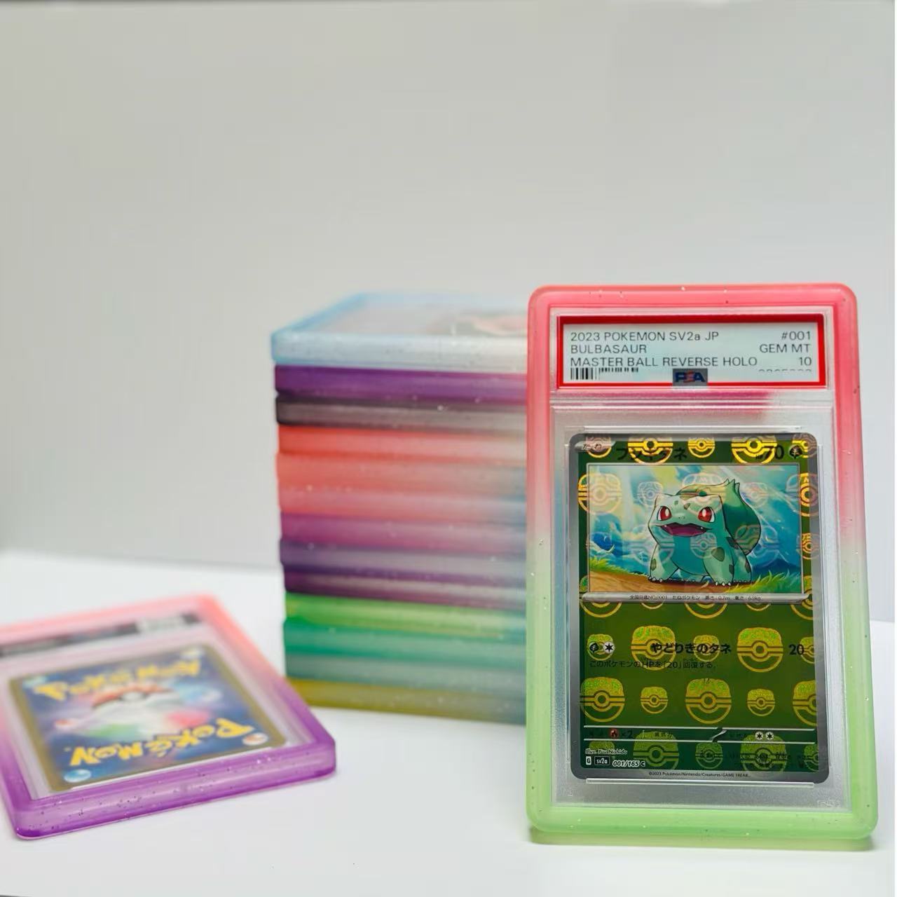 TPU Hard Protective Case for PSA 35PT Graded Cards – Full Coverage Shockproof Bumper with Gradient Glitter Colors (Pokémon Compatible)
