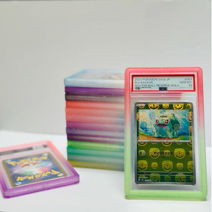 TPU Hard Protective Case for PSA 35PT Graded Cards – Full Coverage Shockproof Bumper with Gradient Glitter Colors (Pokémon Compatible)